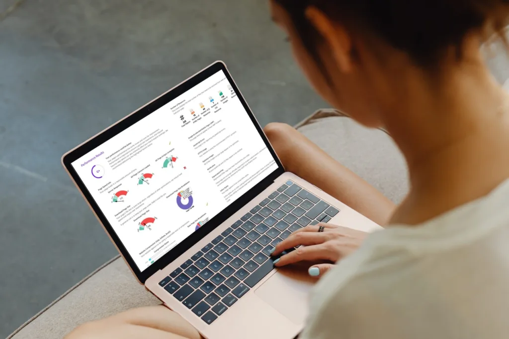 A woman looking at her SEO audit