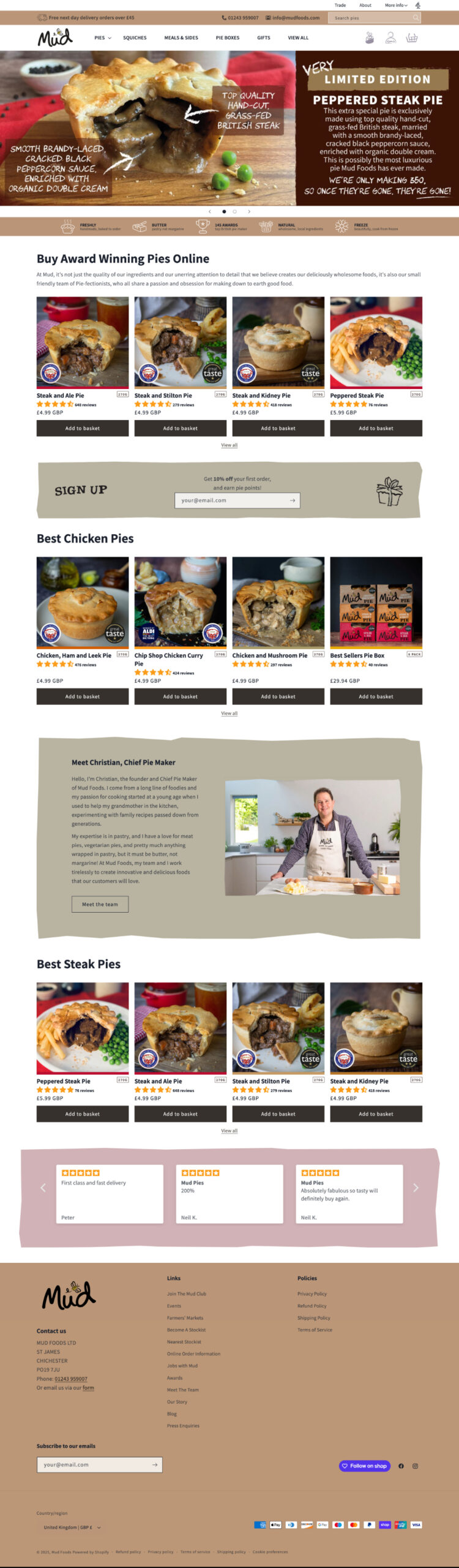 The Mud Foods headless Shopify store on a phone